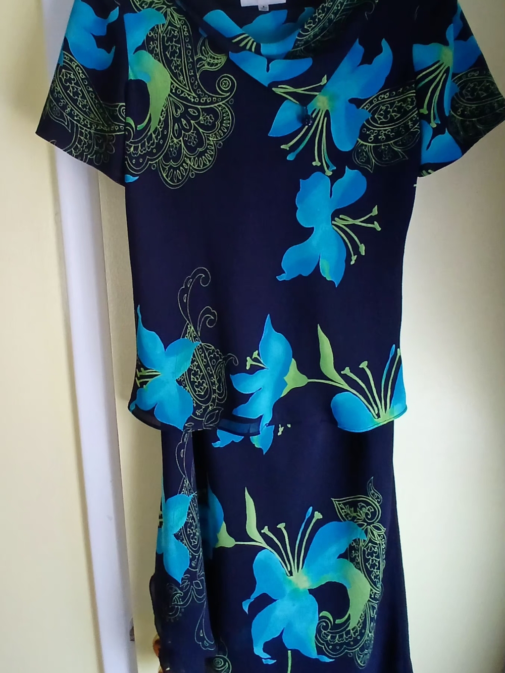 Studio I Navy Blue Floral Asymmetrical 2 Pieces with Teal & Lime Accents
